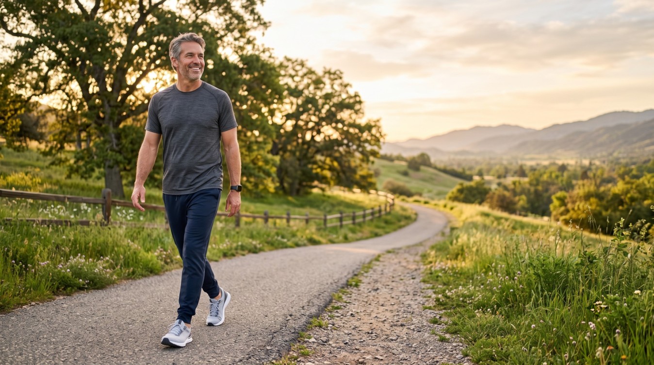 Healthy man enjoying warm sunshine outdoors, vitamin D and natural wellbeing