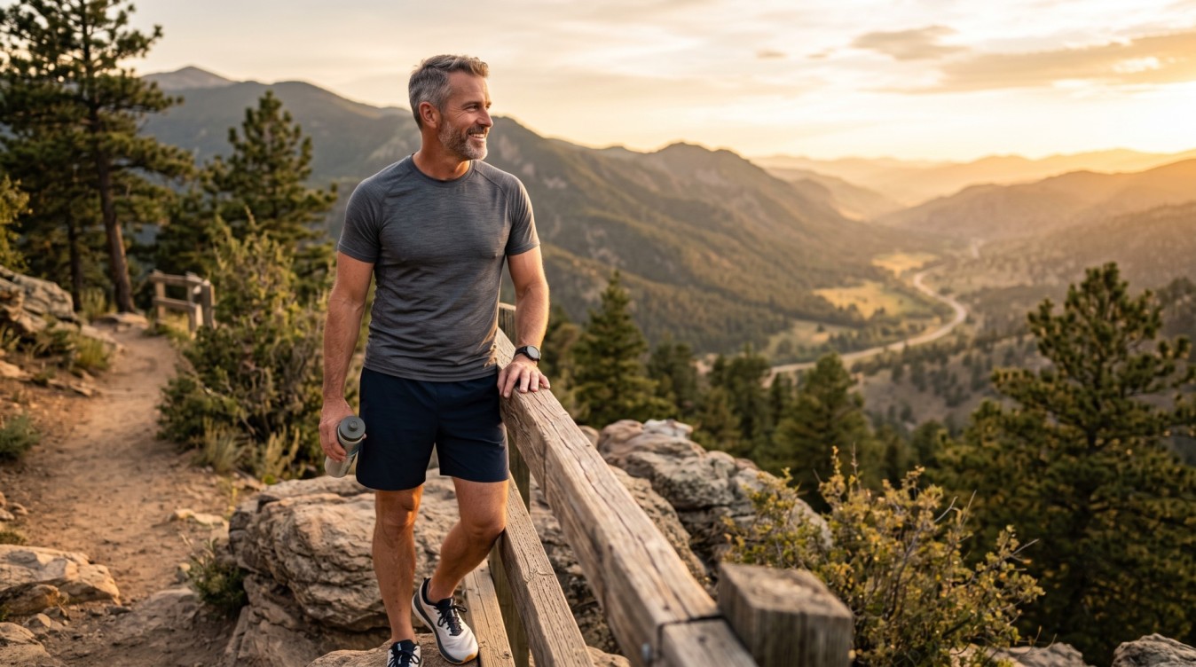 Man in his late 40s waking refreshed and rested, deep sleep and recovery